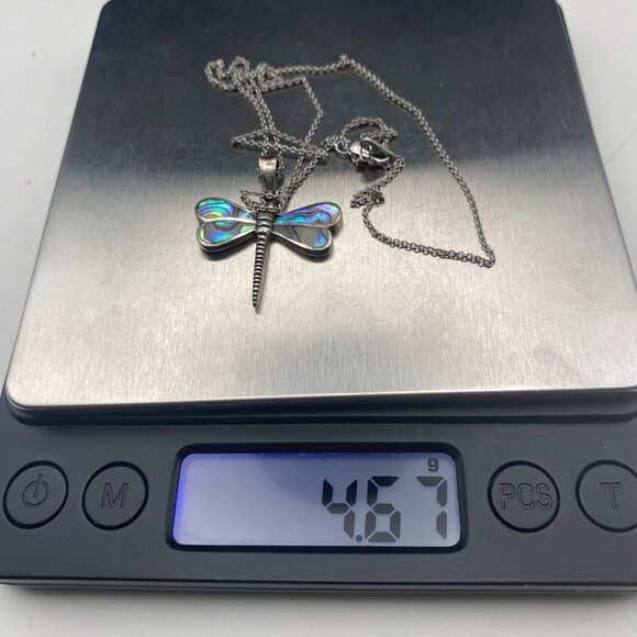 Sterling Silver 925 Dragonfly Pendant Necklace Abalone Shell 18" Chain 4.67g - Picture 4 of 12